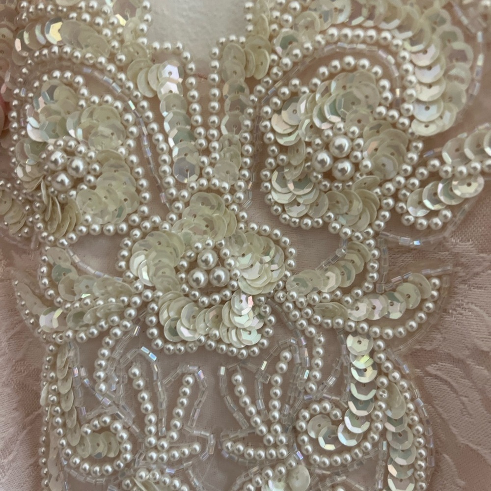 Vintage 90s Prom Dress Halter Sequins Beaded Pale Petal Pink Knee Length 7 / 8 - Picture 6 of 11